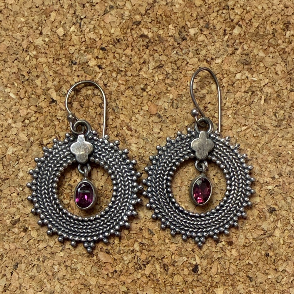 Elegant Silver Earrings with Purple Gemstone